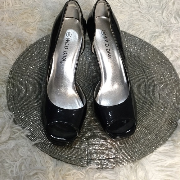 Wild Diva Black Open Toe Stiletto Heel Size 6 - Picture 8 of 13